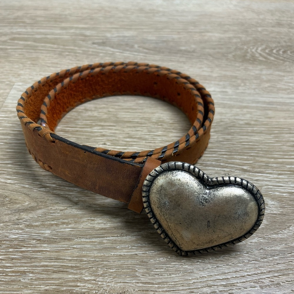 The Territory Ahead Leather Belt Heart Silver Buckle Size Medium